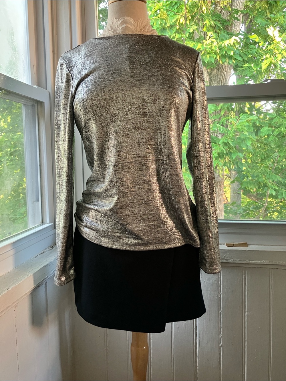 Vince Camuto Silver Metallic Knit Top